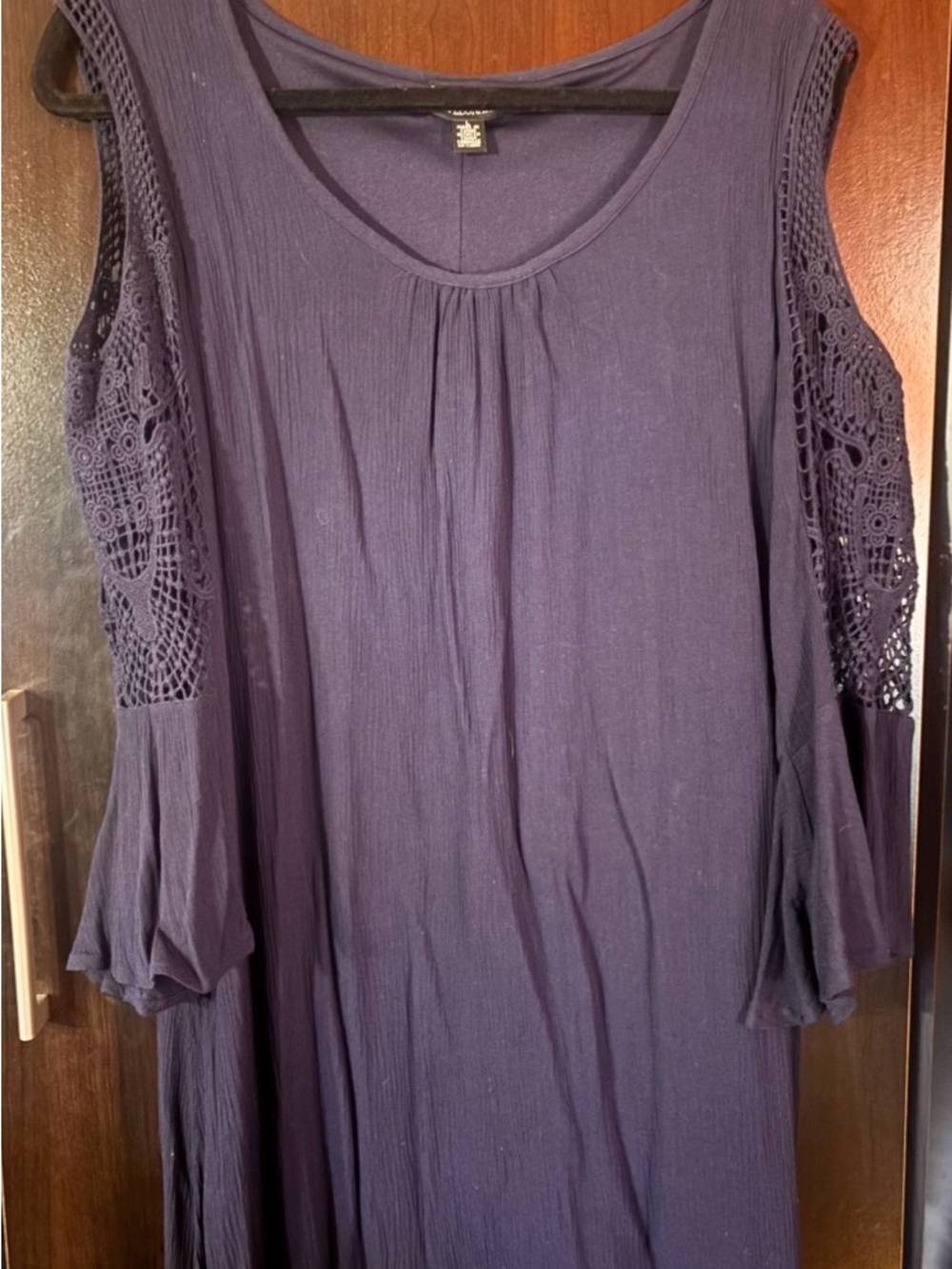 Nina Leonard Navy Long Sleeve Crochet Cold-Shoulder Dress